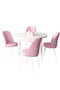 Hanah Home Juego de Mesa y Sillas Tor Blanco y Rosa - 5 Piezas, Tablero Melamina, Patas Metal, Tela Jerry, 90x90cm Mesa, 45x91cm Sillas